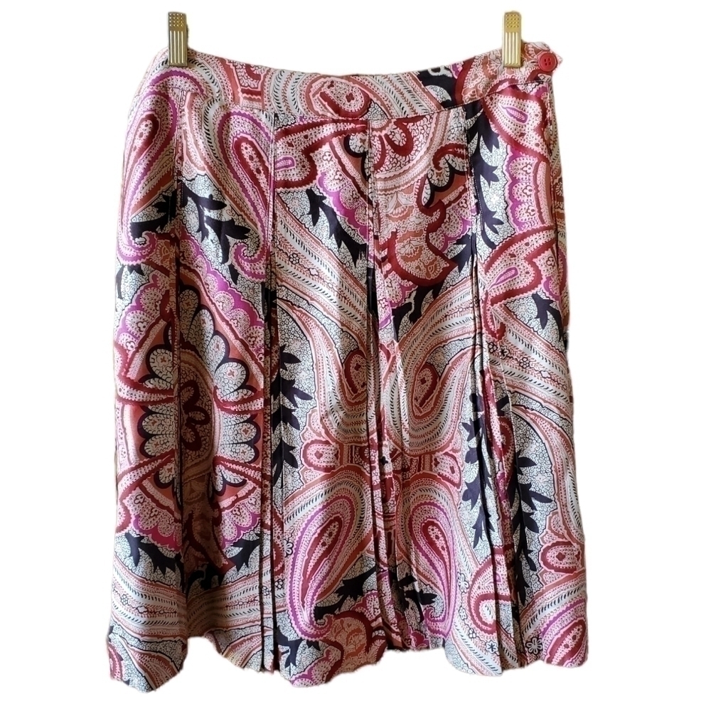 Kenneth Cole Career Paisley Pleated Silk Lined Women's Skirt Sz 8